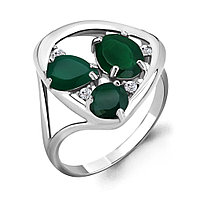 Серебряное кольцо Агат зеленый Фианит Aquamarine 6905409А.5 покрыто родием