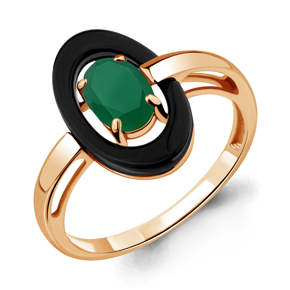 Серебряное кольцо  Агат зеленый  Керамическое покрытие Aquamarine 6911509.6 позолота коллекц. Neo