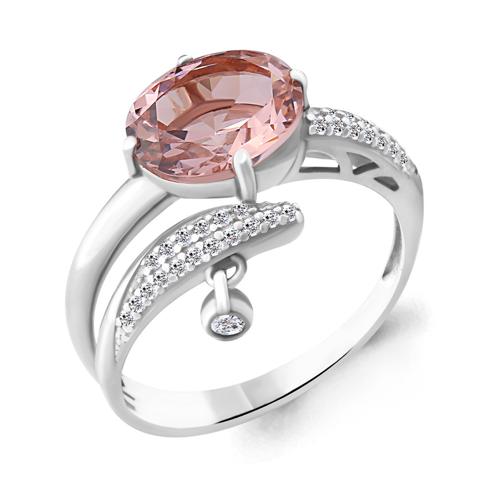 Кольцо серебряное классическое Наноморганит Фианит Aquamarine 6902490А.5 серебро с родием