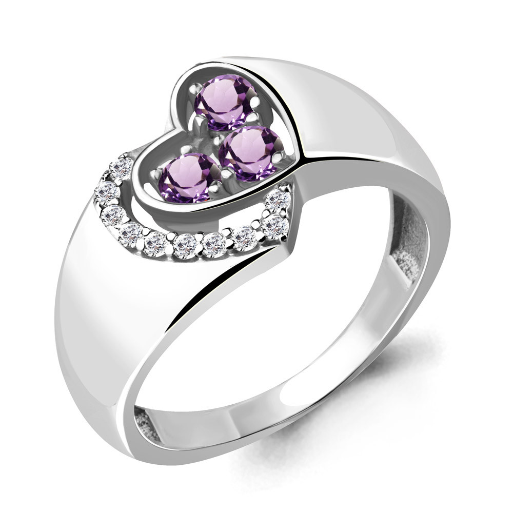 Серебряное кольцо  Аметист  Фианит Aquamarine 6901204А.5 покрыто  родием
