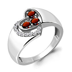 Серебряное кольцо  Гранат  Фианит Aquamarine 6901203А.5 покрыто  родием