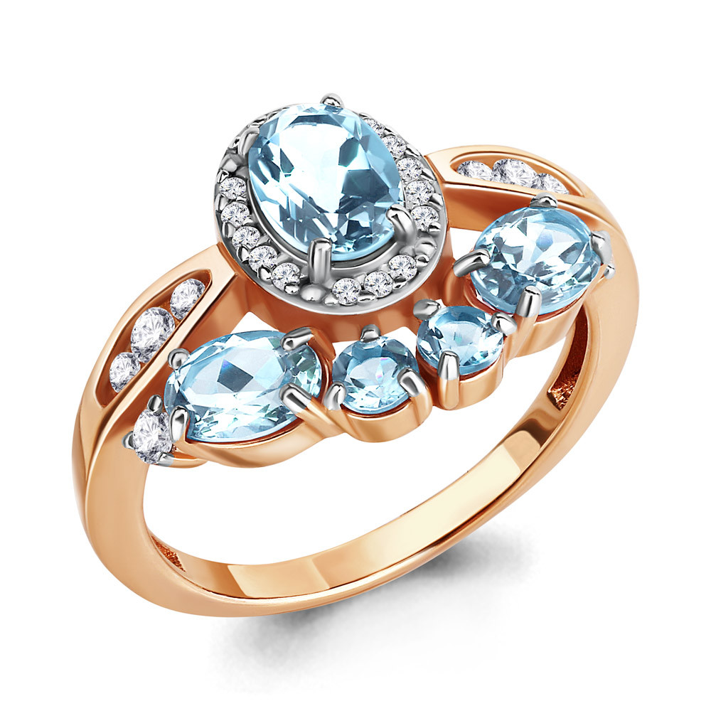 Кольцо Aquamarine 6906702А.6 серебро с позолотой