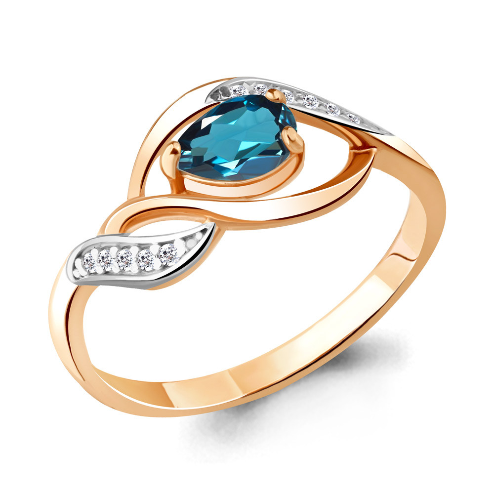 Кольцо Aquamarine 6901108А.6 серебро с позолотой