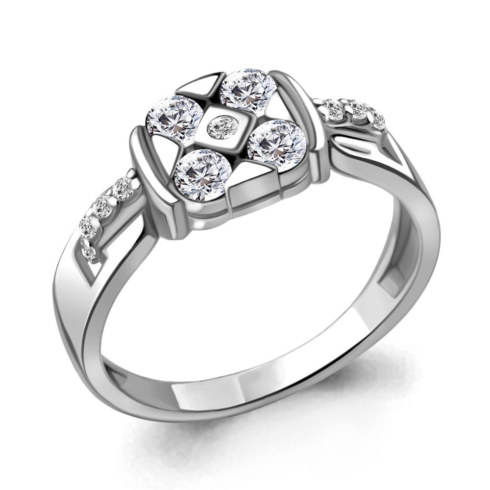 Серебряное кольцо Фианит Aquamarine 68823А.5 покрыто родием