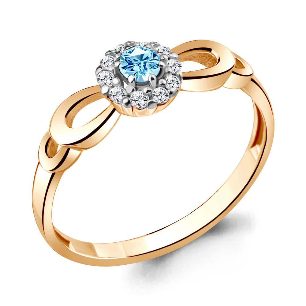 Кольцо Aquamarine 68843АБ.6 серебро с позолотой