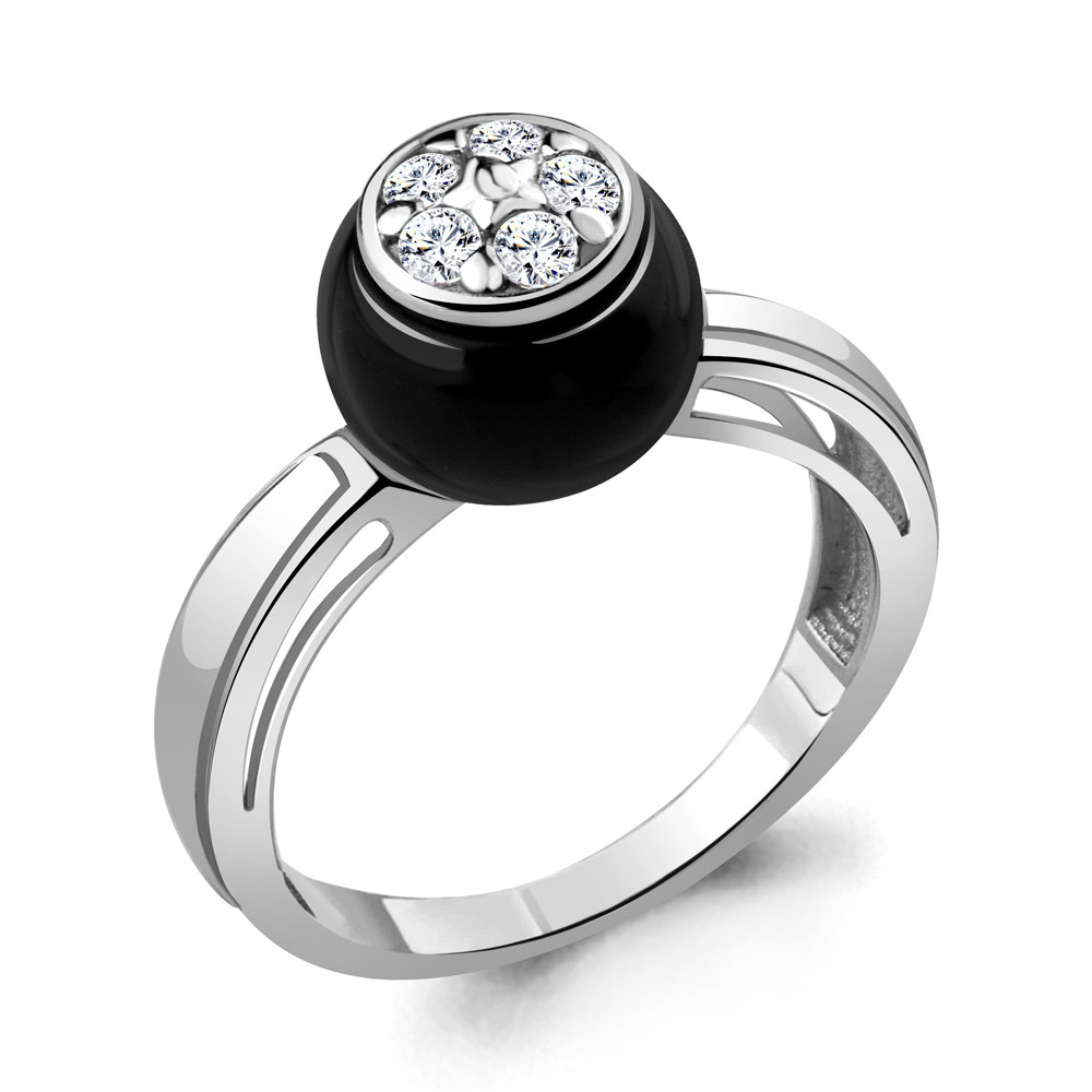 Серебряное кольцо  Керамическое покрытие  Фианит Aquamarine 68564А.5 покрыто  родием коллекц. Neo