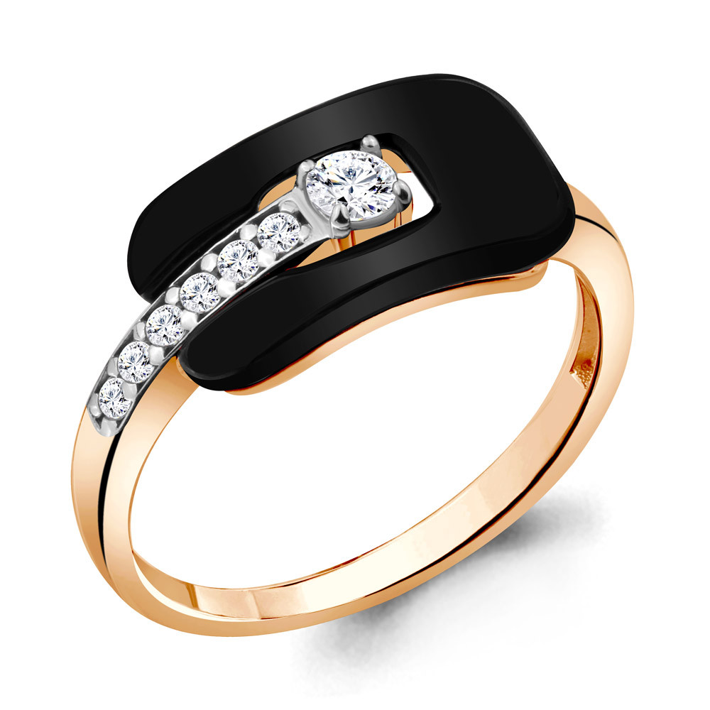 Кольцо Aquamarine 68799А.6 серебро с позолотой