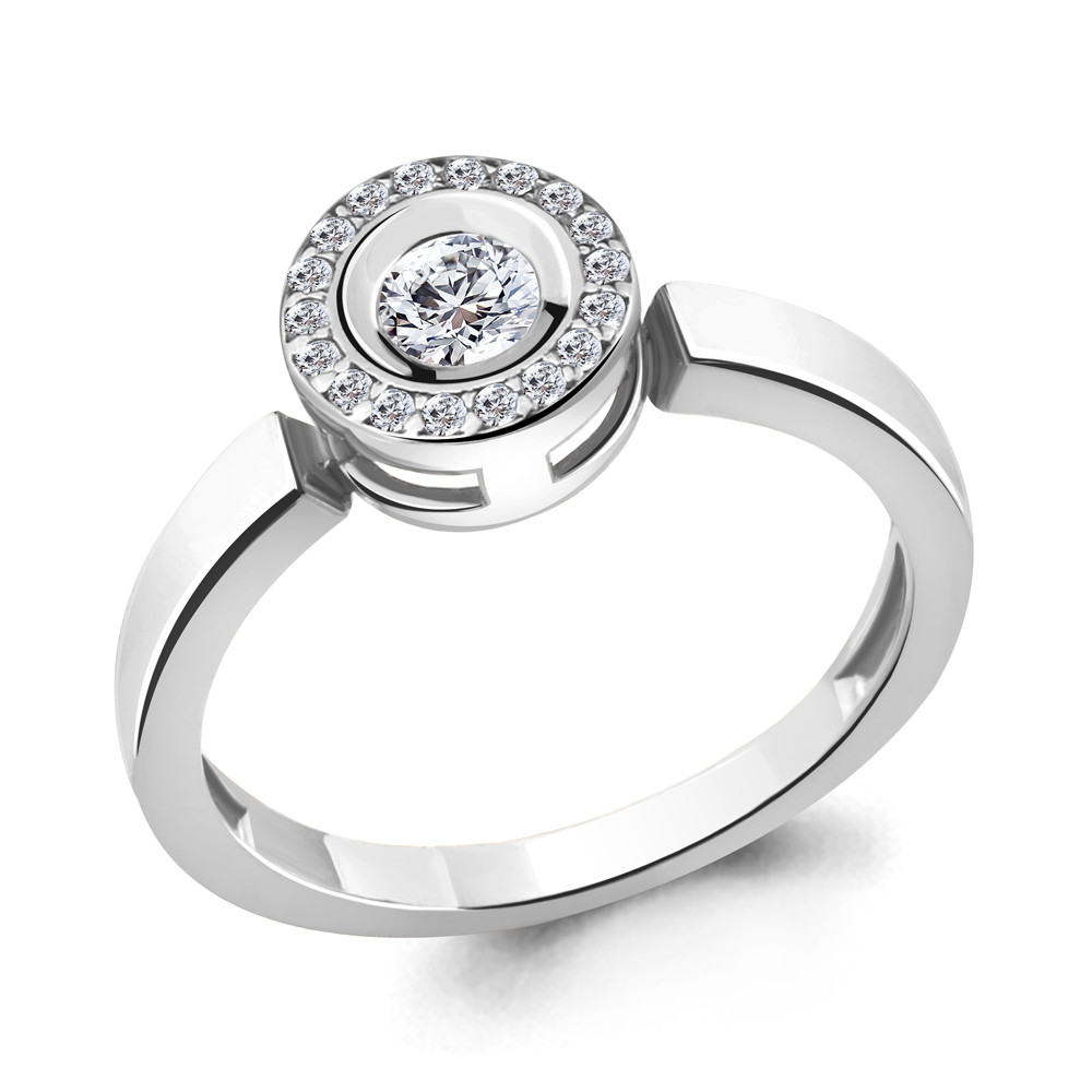 Серебряное кольцо  Фианит Aquamarine 68478А.5 покрыто  родием