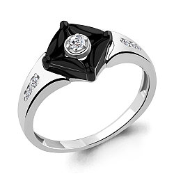 Серебряное кольцо  Керамическое покрытие  Фианит Aquamarine 68468А.5 покрыто  родием