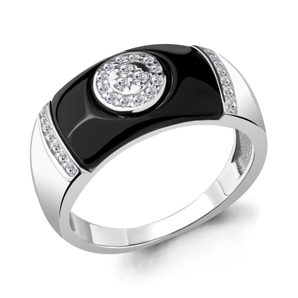 Серебряное кольцо  Керамическое покрытие  Фианит Aquamarine 68409А.5 покрыто  родием