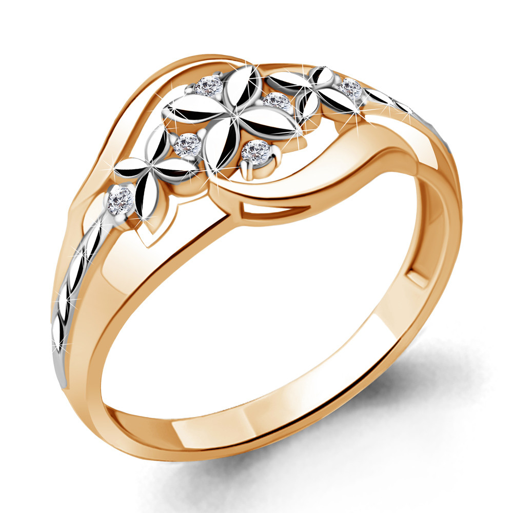 Серебряное кольцо Фианит Aquamarine 68639А.6 позолота коллекц. Sunshine