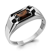 Мужское серебряное кольцо, печатка Кварц дымчатый Эмаль Aquamarine 6562101.5 покрыто родием