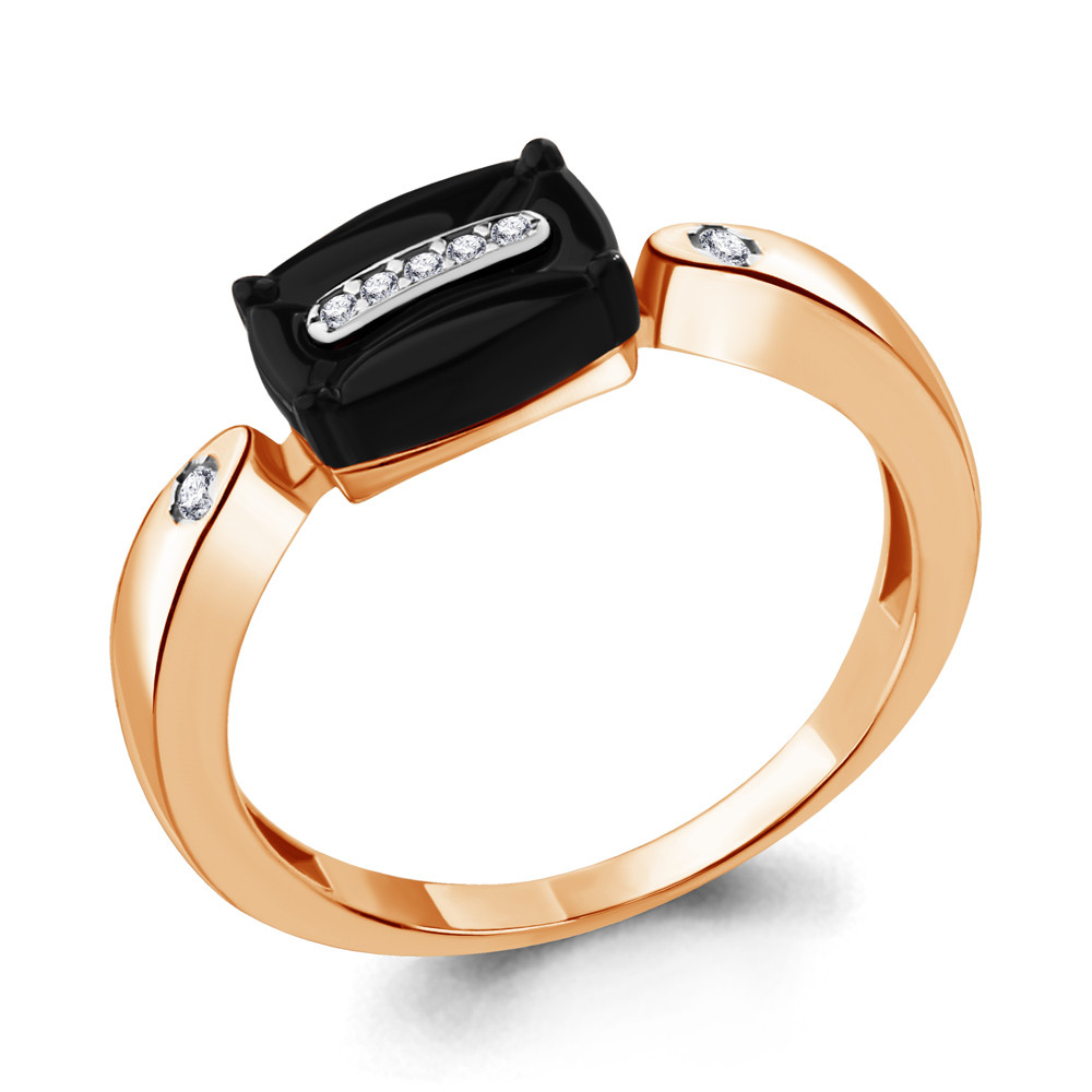 Серебряное кольцо Керамическое покрытие Фианит Aquamarine 68471А.6 позолота - фото 1 - id-p103074764