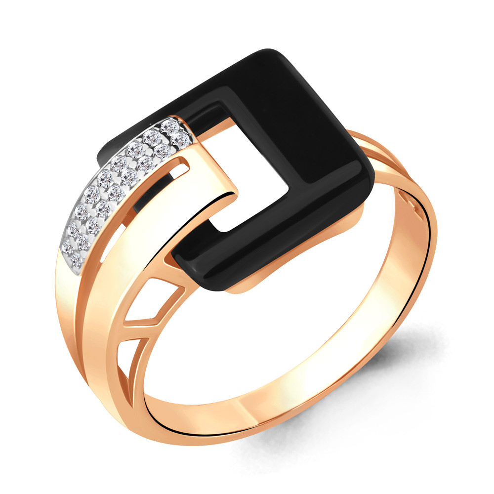 Серебряное кольцо  Керамическое покрытие  Фианит Aquamarine 68405А.6 позолота
