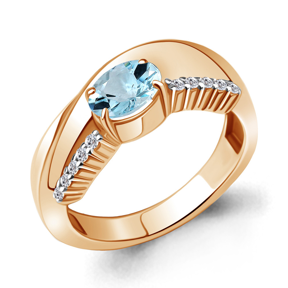 Кольцо Aquamarine 6967802А.6 серебро с позолотой
