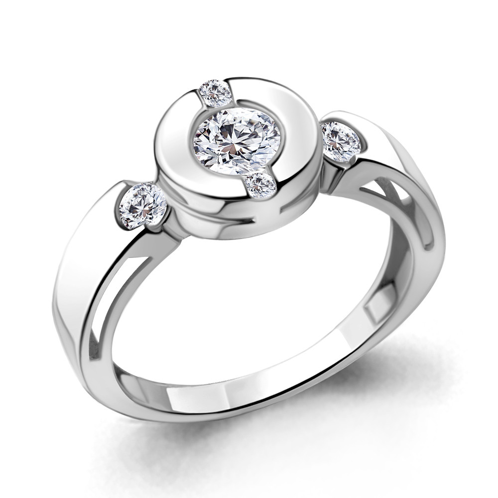 Серебряное кольцо, Фианит Aquamarine 66644А.5 покрыто родием коллекц. Round SW