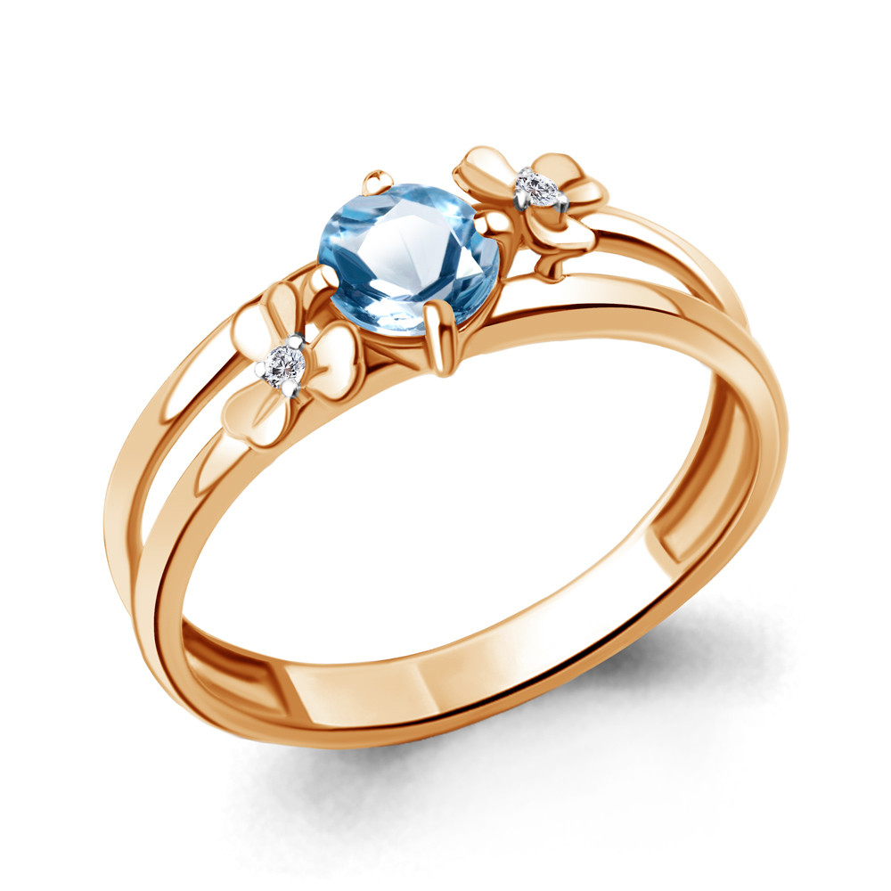 Кольцо Aquamarine 6956205А.6 серебро с позолотой