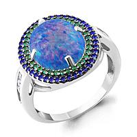 Серебряное кольцо Опал блед-голуб Наноизумруд Наносапфир Фианит Aquamarine 6598697БГ.5 покрыто родием