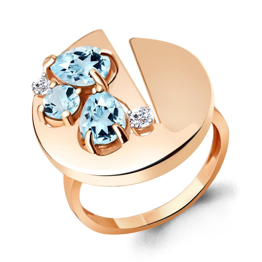 Кольцо Aquamarine 6953602А.6 серебро с позолотой