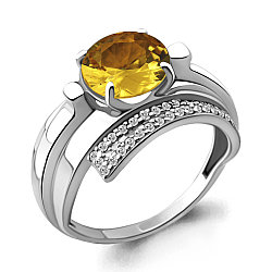 Серебряное кольцо, Цитрин, Фианит Aquamarine 6593606А.5 покрыто  родием коллекц. Maxima
