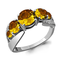 Серебряное кольцо  Цитрин  Фианит Aquamarine 6592606А.5 покрыто  родием
