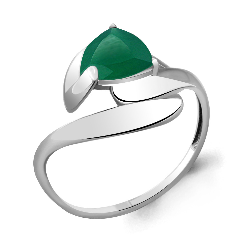 Серебряное кольцо  Агат зеленый Aquamarine 6590909.5 покрыто  родием коллекц. Лагуна