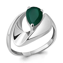 Серебряное кольцо  Агат зеленый Aquamarine 6590709.5 покрыто  родием коллекц. Лагуна