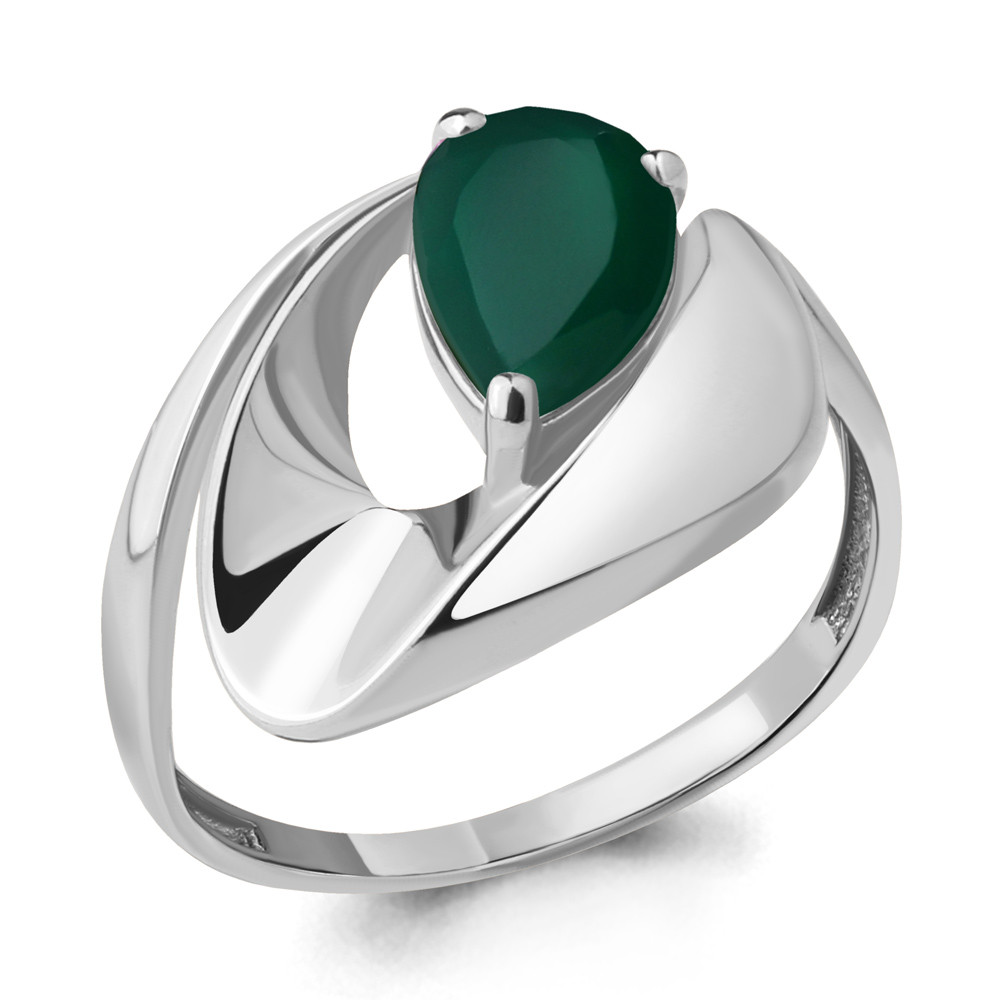 Серебряное кольцо Агат зеленый Aquamarine 6590709.5 покрыто родием коллекц. Лагуна - фото 1 - id-p103073198