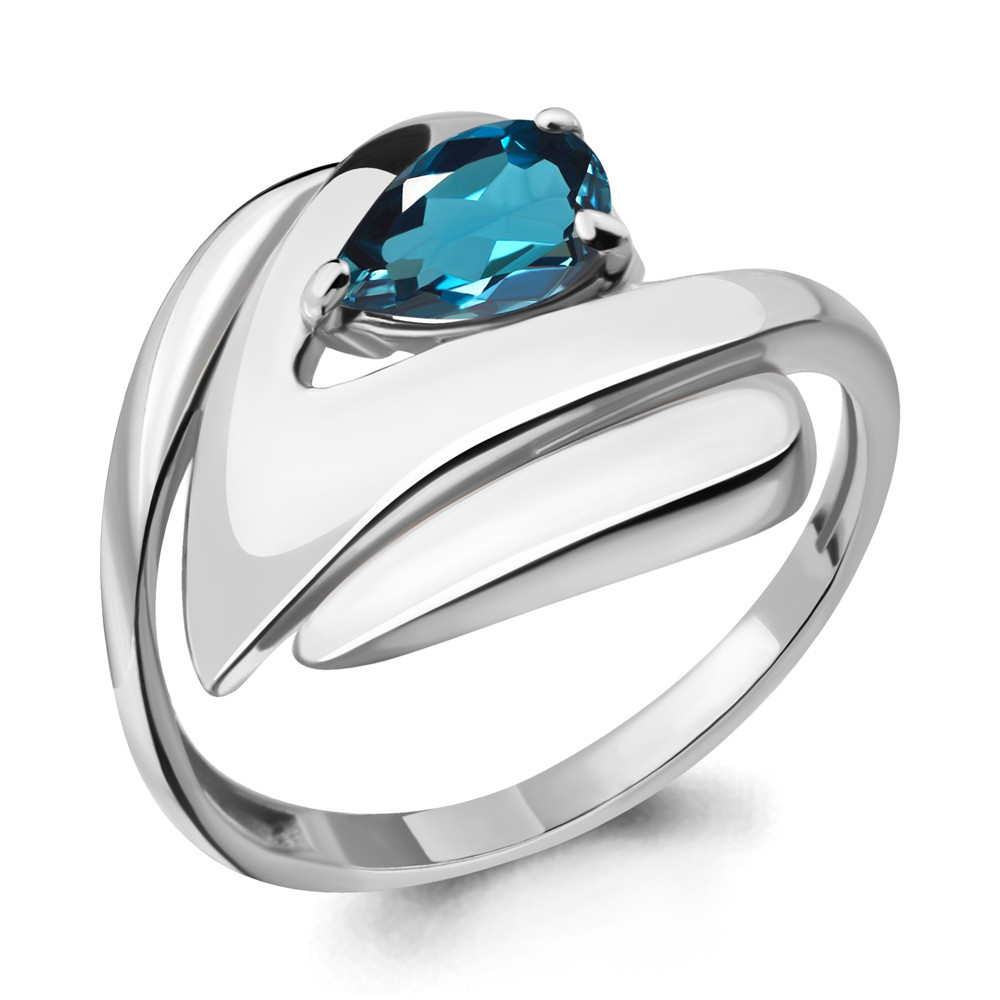 Серебряное кольцо  Топаз Лондон Блю Aquamarine 6590508.5 покрыто  родием коллекц. Лагуна