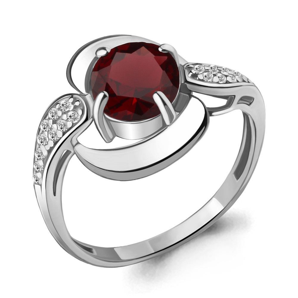 Серебряное кольцо  Гранат  Фианит Aquamarine 6588003А.5 покрыто  родием