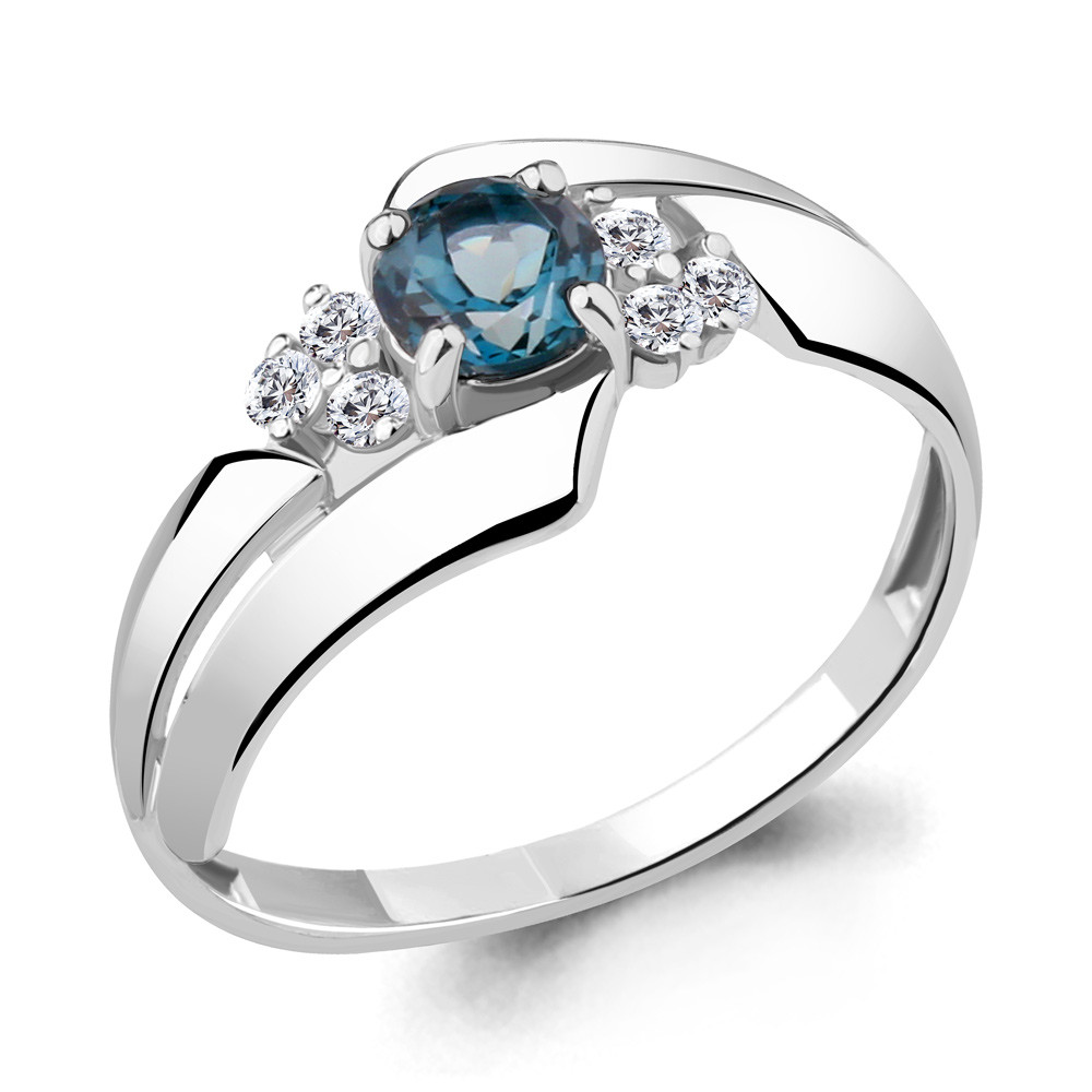 Серебряное кольцо Топаз Лондон Блю Фианит Aquamarine 6582808А.5 покрыто родием - фото 1 - id-p103073239