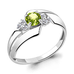 Серебряное кольцо  Хризолит  Фианит Aquamarine 6582807А.5 покрыто  родием