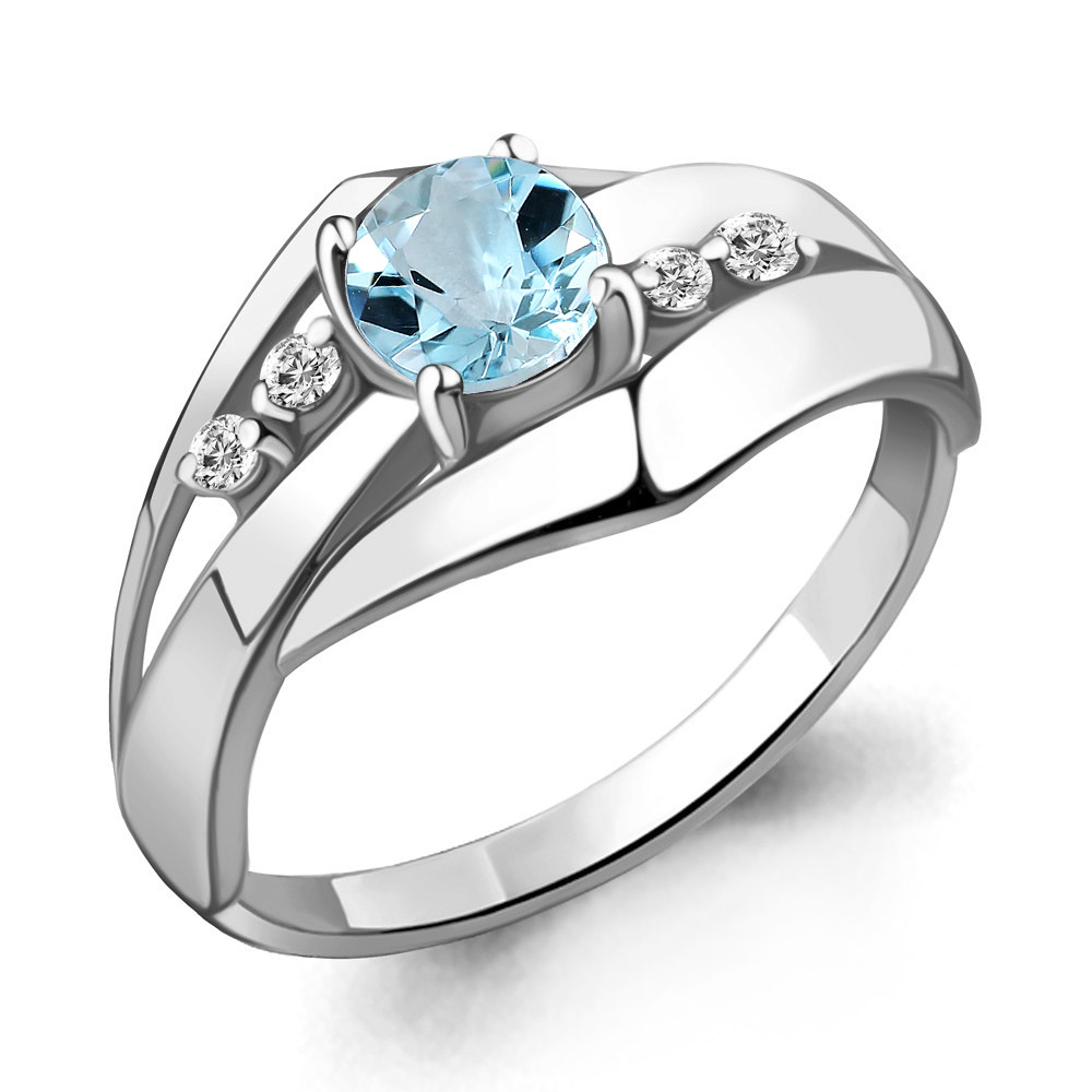 Серебряное кольцо Топаз Скай Блю Фианит Aquamarine 6581802А.5 покрыто родием - фото 1 - id-p103073248
