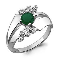 Серебряное кольцо Агат зеленый Фианит Aquamarine 6581409А.5 покрыто родием