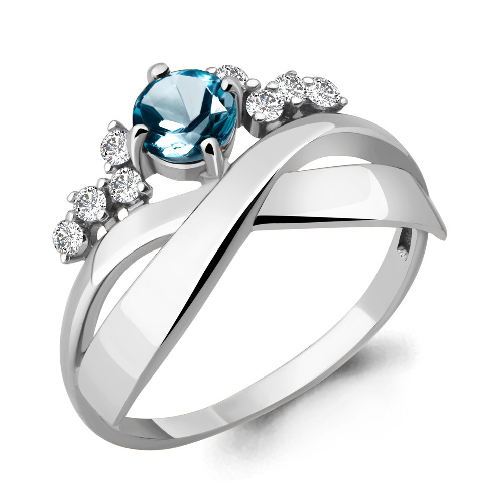 Серебряное кольцо Топаз Лондон Блю Фианит Aquamarine 6581308А.5 покрыто родием - фото 1 - id-p103073252