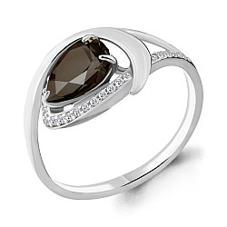 Серебряное кольцо, Кварц дымчатый, Фианит Aquamarine 6580401А.5 покрыто  родием