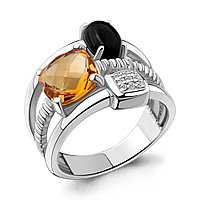 Серебряное кольцо Оникс черный Цитрин Фианит Aquamarine 6577672А.5 покрыто родием