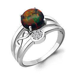 Серебряное кольцо  Опал черный  Фианит Aquamarine 6577587А.5 покрыто  родием