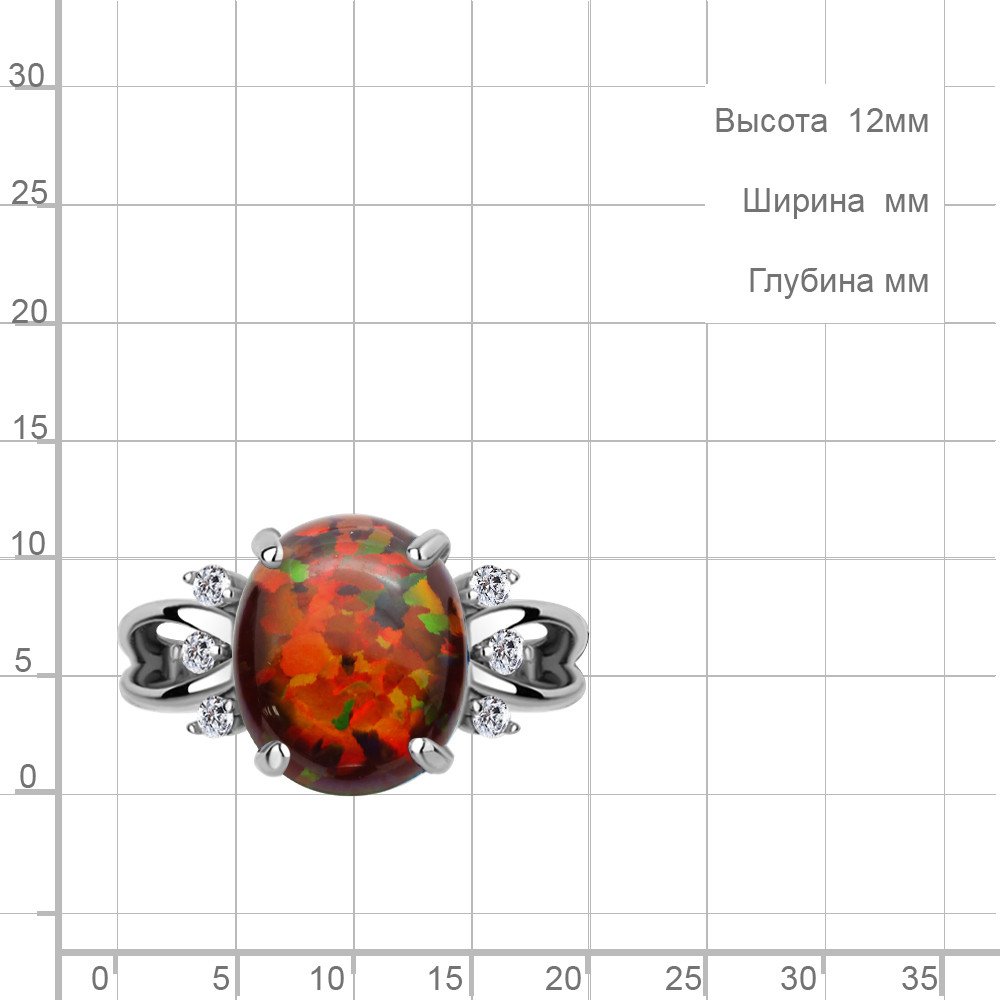 Серебряное кольцо Опал черный Фианит Aquamarine 6577287А.5 покрыто родием - фото 2 - id-p103073280