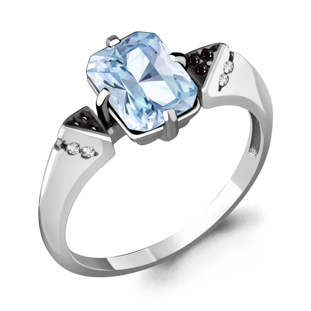 Серебряное кольцо  Опал изумрудный  Фианит Aquamarine 6574802Ч.5 покрыто  родием коллекц. Gothic