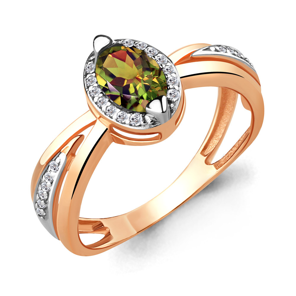 Серебряное кольцо Султанит Фианит Aquamarine 6578219А.6 позолота