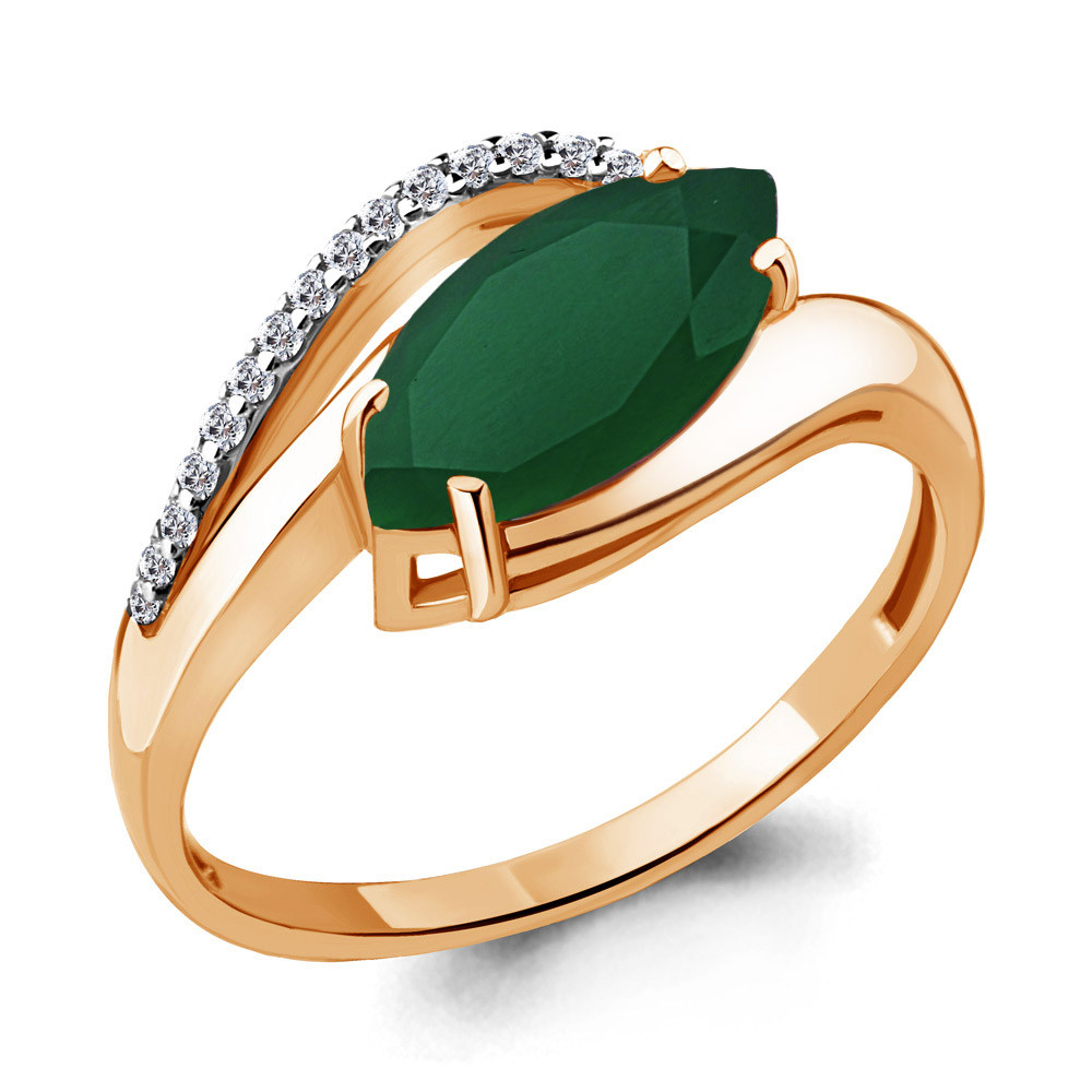 Серебряное кольцо  Агат зеленый  Фианит Aquamarine 6575809А.6 позолота