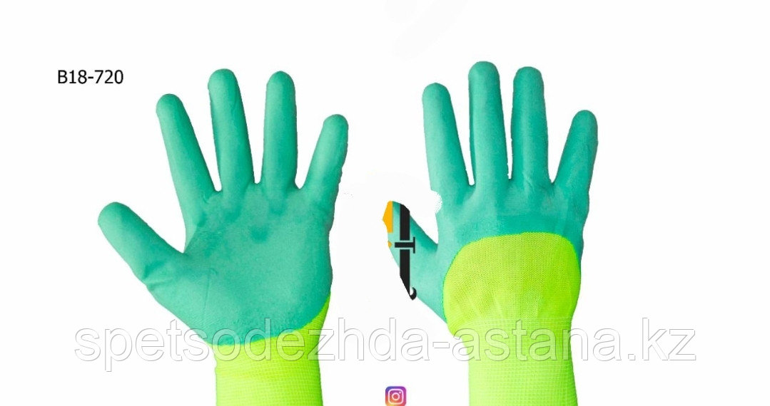 Перчатки рабочие облитые прорезиненные зеленые В18-720
