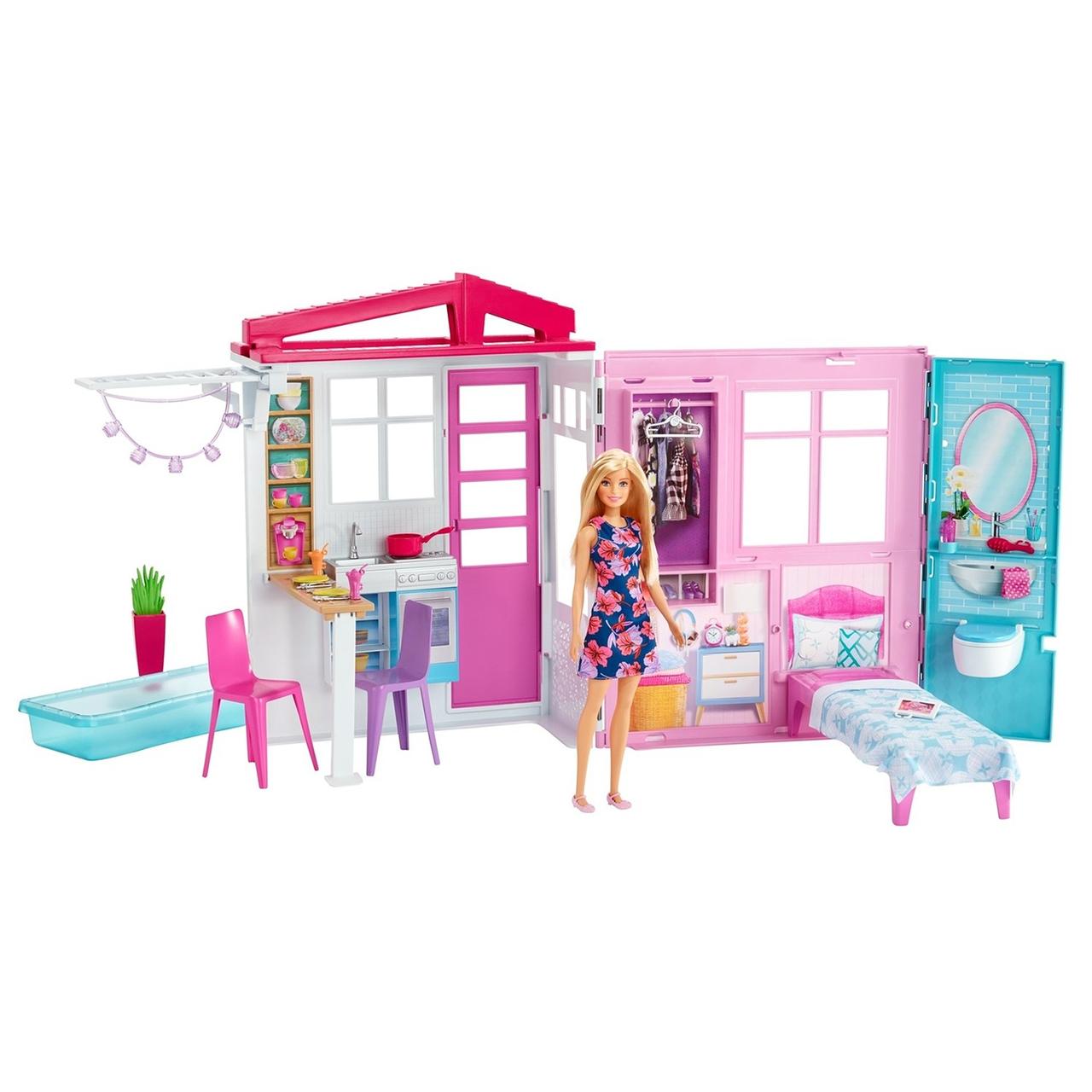 Barbie Игровой набор Раскладной Дом Барби с мебелью и аксессуарами, FXG55