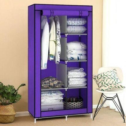 Шкаф-кофр двухсекционный тканевый HCX Storage Wardrobe 8890 с быстросборным каркасом (Фиолетовый), фото 2