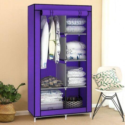 Шкаф-кофр двухсекционный тканевый HCX Storage Wardrobe 8890 с быстросборным каркасом (Фиолетовый) - фото 1 - id-p103127054