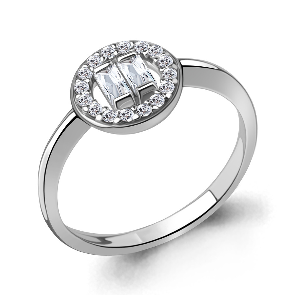 Кольцо серебряное классическое Фианит Aquamarine 69849А.5 покрыто родием