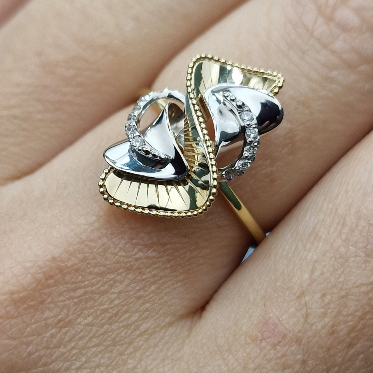 Золотое кольцо с бриллиантами 0.105Сt VS1/G, 18р. VG - Cut - фото 6 - id-p103119127