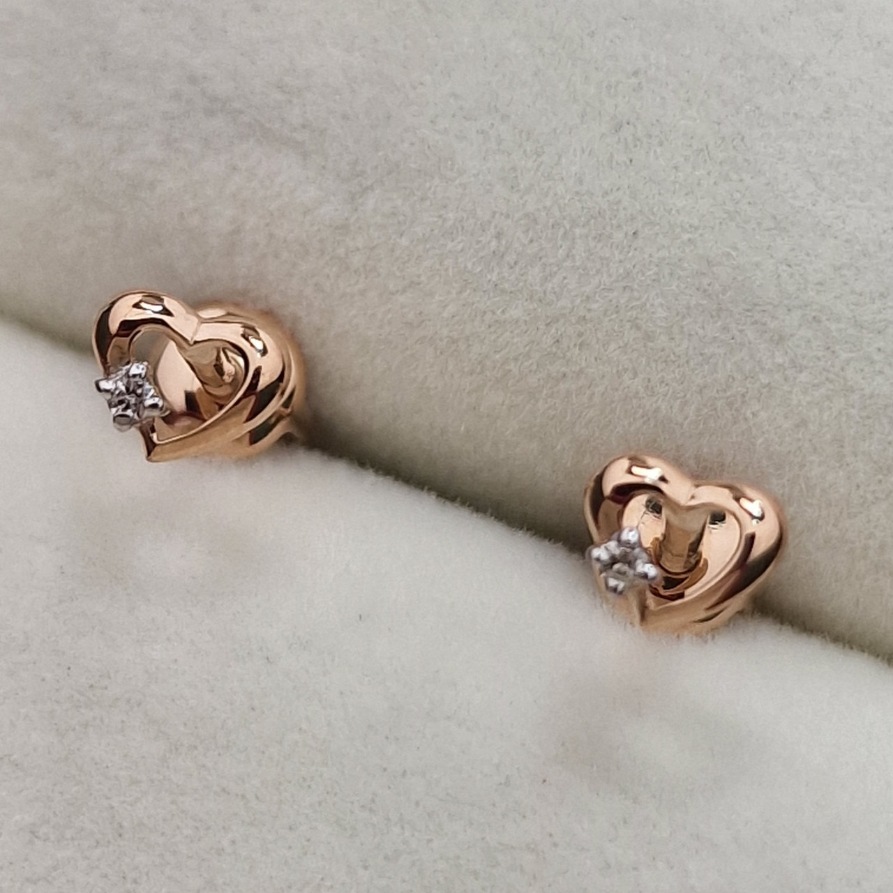 Золотые серьги с бриллиантами 0.006Ct VS1/G, VG-Cut
