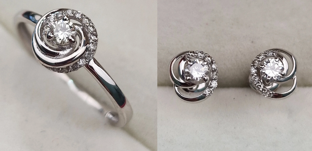 Золотой набор с бриллиантами (кольцо 0.134Сt SI1/H, VG - Cut, серьги 0.287Ct VS2/G, VG-Cut)